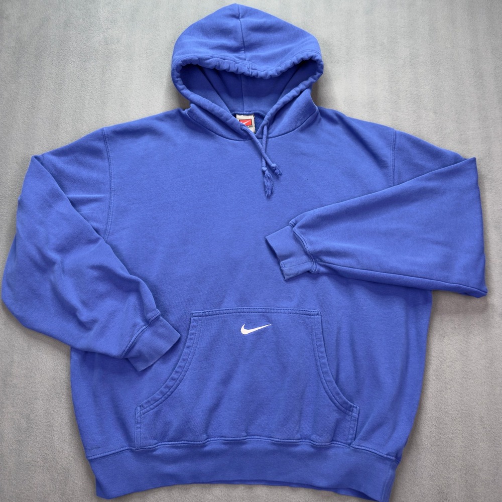 Nike Center Swoosh Hoodie Blue Size Large Sweatshirt Vintage